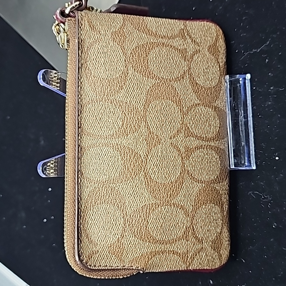 Coach Monogram burgundy and tan wristlet🦚🦚🦚 - Picture 4 of 5